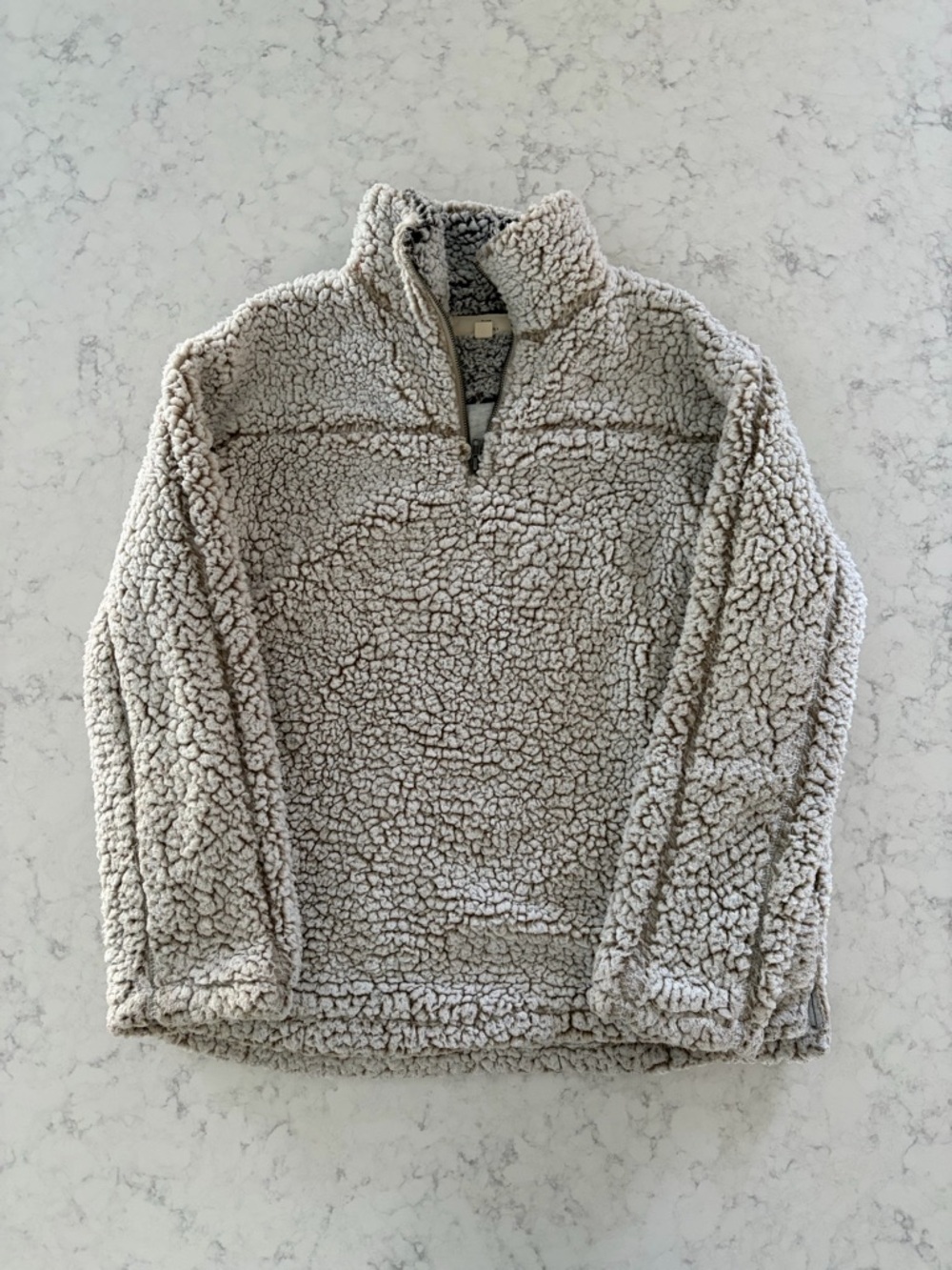 Cream Sherpa Quarter-Zip Pullover Sweater